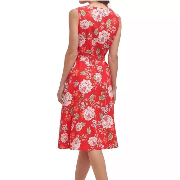 Jessica Howard Red Sleeveless Linen Floral Button Down Dress 6P - Picture 3 of 12